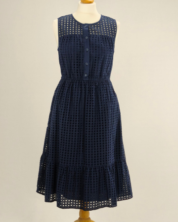 Rochii - Rochie midi bleumarin bumbac 100% eyelet mărime S Caramia