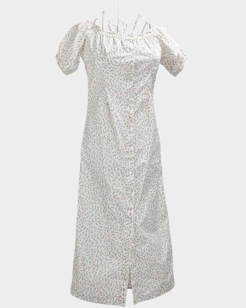 Rochie florală premium MONKL cu nasturi frontali și mâneci bufante [3]