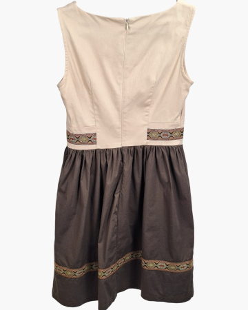 Rochie Myakos din bumbac crem și maro cu inserții decorative [2]