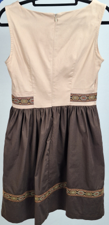 Rochie Myakos din bumbac crem și maro cu inserții decorative [2]