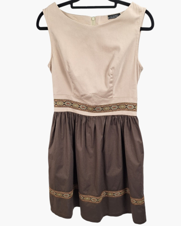 Rochii - Rochie Myakos din bumbac crem și maro cu inserții decorative