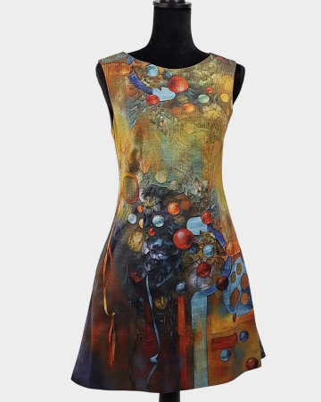 Rochii - Rochie Sonjaline bumbac elastic cu imprimeu artistic abstract