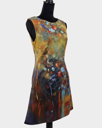 Rochie Sonjaline bumbac elastic cu imprimeu artistic abstract [3]