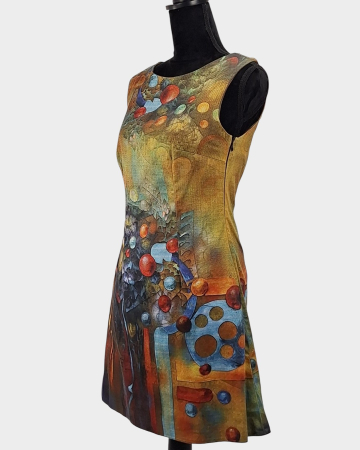 Rochie Sonjaline bumbac elastic cu imprimeu artistic abstract [1]