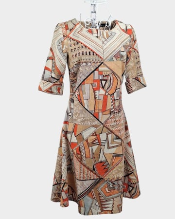 Rochii - Rochie Vanda 100% bumbac cu imprimeu geometric artistic