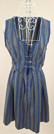 Rochii - Rochie vintage 100% bumbac stil Dirndl albastră cu dungi și șiret reglabil