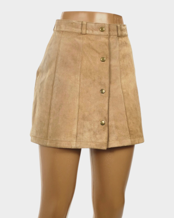 Fustă mini Stefanel Kids din piele întoarsă camel, cu capse metalice, mărime femei XS [3]