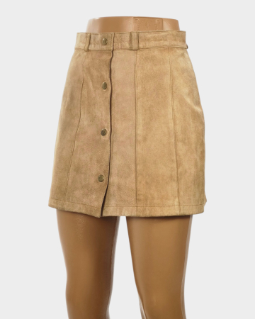 Fustă mini Stefanel Kids din piele întoarsă camel, cu capse metalice, mărime femei XS [1]