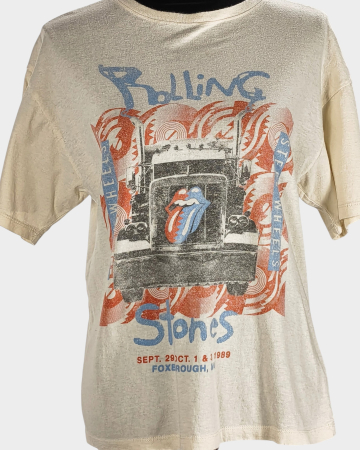 Tricou crem The Rolling Stones Steel Wheels 100% bumbac XS oversize [1]