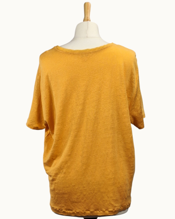 Tricou Ameline 100% in galben muștar-portocaliu cu decolteu în V și buzunar [2]