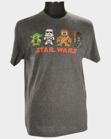 Filme - Tricou Star Wars gri melanj cu personaje pixel art L