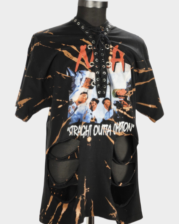 Tricou lung NWA Straight Outta Compton cu șnur și decupaje decorative [3]