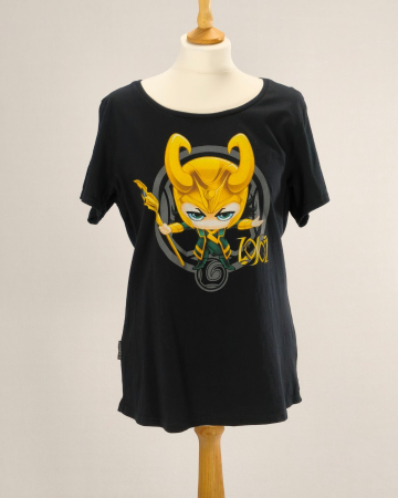 Pop Rock Culture - Tricou Marvel Loki chibi, print grafic, decolteu larg, 100% bumbac, M