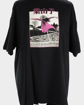 Tricou negru Junji Ito Scarecrow bumbac imprimeu roz față-spate [1]