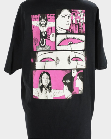 Tricou negru Junji Ito Scarecrow bumbac imprimeu roz față-spate [5]