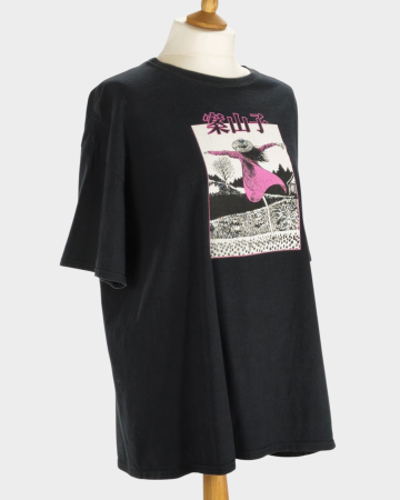 Tricou negru Junji Ito Scarecrow bumbac imprimeu roz față-spate [3]