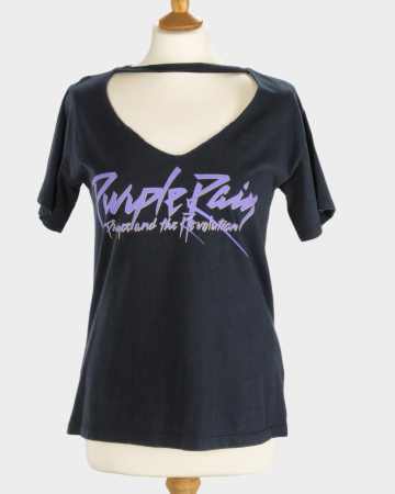 Muzică - Tricou Prince Purple Rain negru bumbac imprimeu față-verso S–M