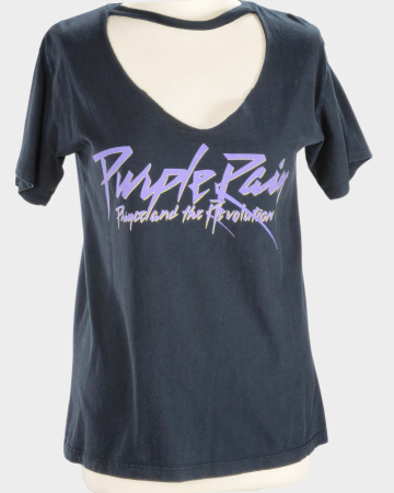 Tricou Prince Purple Rain negru bumbac imprimeu față-verso S–M [2]