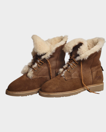 Încălțăminte - Ghete UGG maro din piele naturală cu blană de oaie și șireturi 37