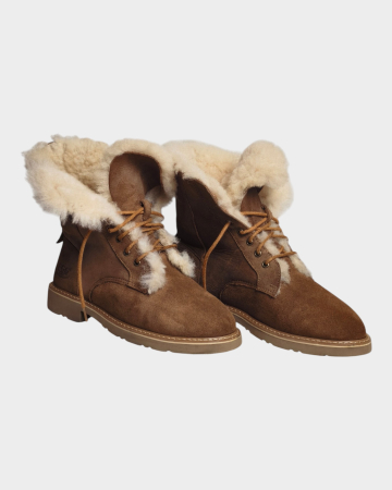 Ghete UGG maro din piele naturală cu blană de oaie și șireturi 37 [1]