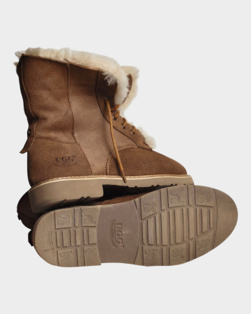 Ghete UGG maro din piele naturală cu blană de oaie și șireturi 37 [3]
