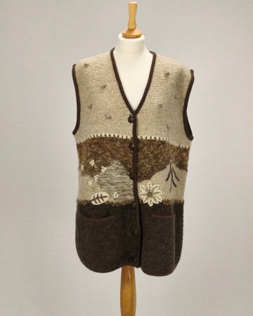 Veste - V.I.P. Fashion vestă 50% mohair maro bej cu aplicații florale și nasturi metalici L
