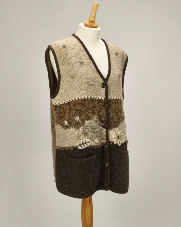 V.I.P. Fashion vestă 50% mohair maro bej cu aplicații florale și nasturi metalici L [4]