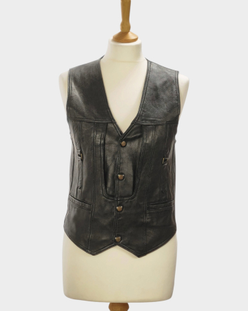Veste - Vestă Huami Wang piele netedă neagră cu capse și catarame decorative