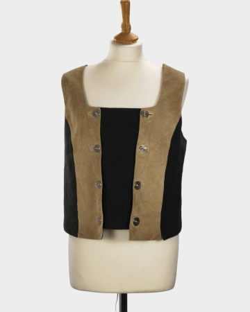 Veste - Vestă Distler Original din in și piele întoarsă cu nasturi argintii