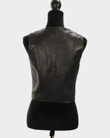 Vestă scurtă din piele netedă neagră cu nasturi Made in Australia [2]