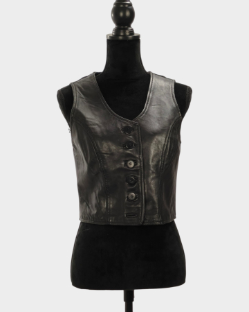 Veste - Vestă scurtă din piele netedă neagră cu nasturi Made in Australia