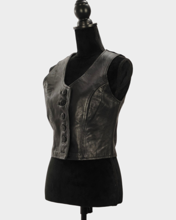 Vestă scurtă din piele netedă neagră cu nasturi Made in Australia [1]