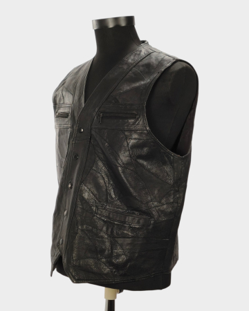 Vestă unisex din piele netedă din petice maro foarte închis [1]