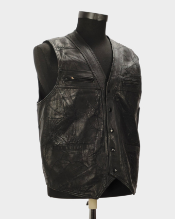 Vestă unisex din piele netedă din petice maro foarte închis [3]