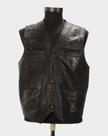Veste - Vestă unisex din piele netedă din petice maro foarte închis