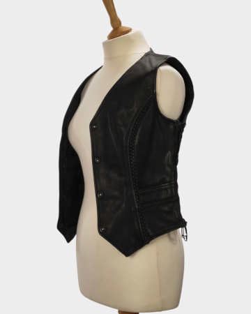 Vestă Xtreme Design Clothing piele neagră cu șnururi laterale și împletituri [1]