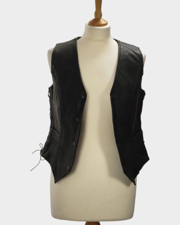 Veste - Vestă Xtreme Design Clothing piele neagră cu șnururi laterale și împletituri