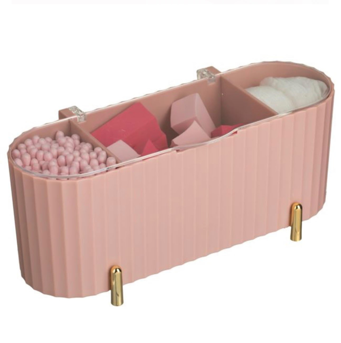 Beauty Set cu Betisoare Igienice Pads & Bureti Roz Nude in Cutie Roz cu Capac Transparent [3]