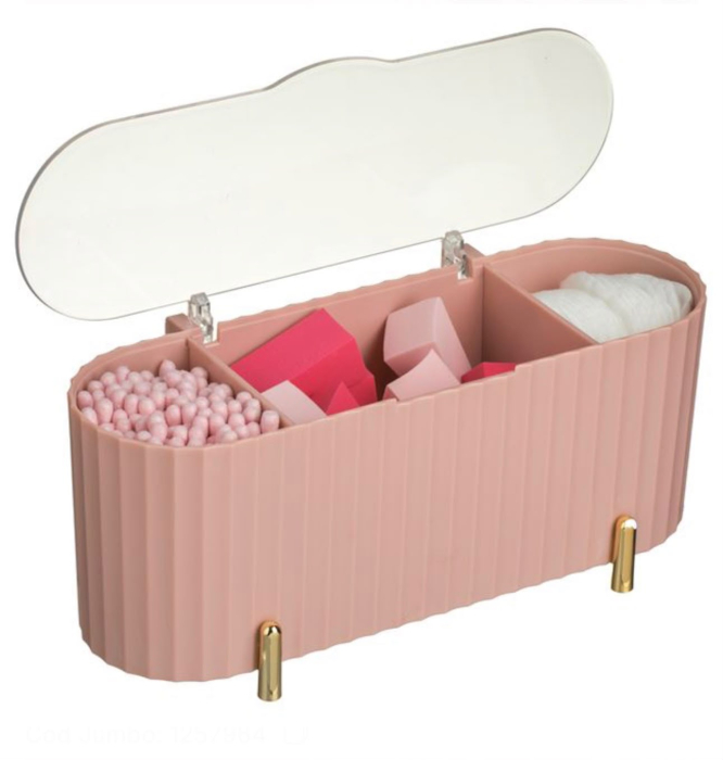 Beauty Set cu Betisoare Igienice Pads & Bureti Roz Nude in Cutie Roz cu Capac Transparent [2]