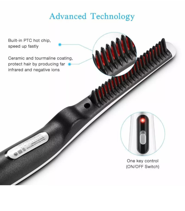 Perie electrică termică 2 în 1 pentru păr și barbă – îndreptare rapidă, design ergonomic [6]