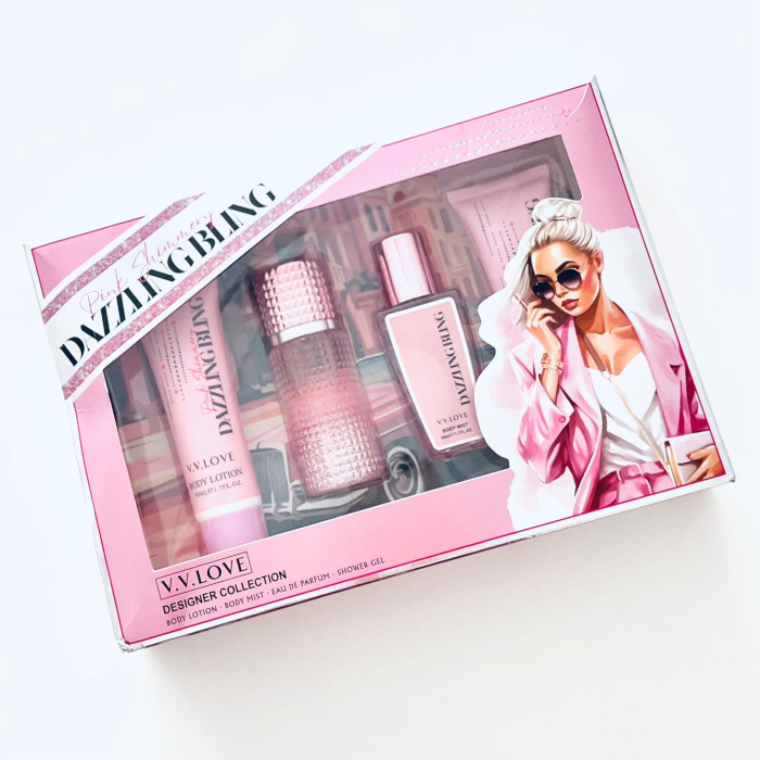 Set cadou parfum Designer Collection 4 piese cu ambalaj roz elegant [2]