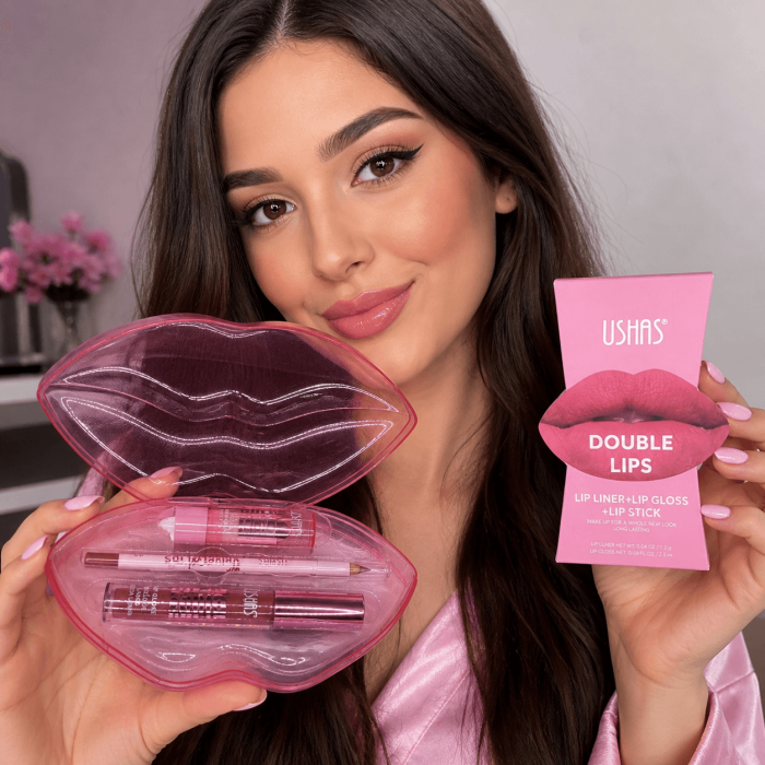 Set Machiaj Buze Ushas Double Lips  Cu Liner si Gloss Volum [2]