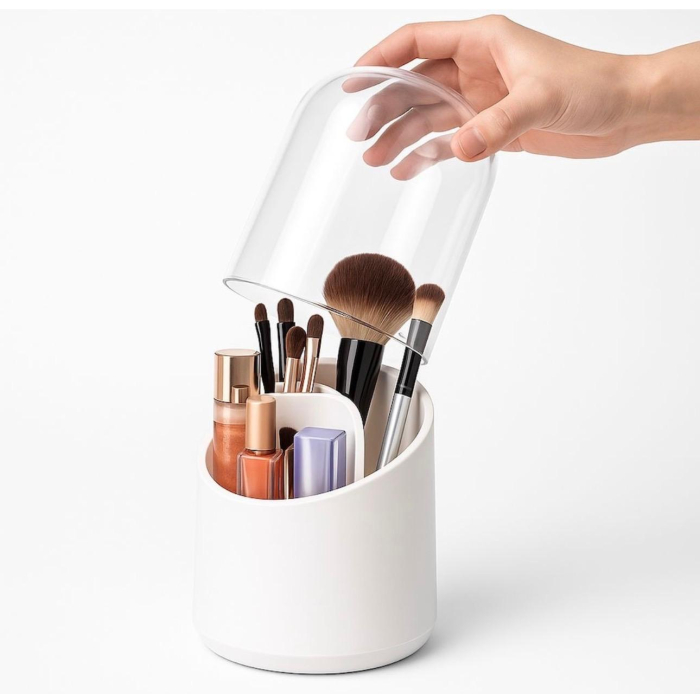 Suport Rotativ 360° pentru Pensule și Cosmetice, cu Capac Transparent [2]