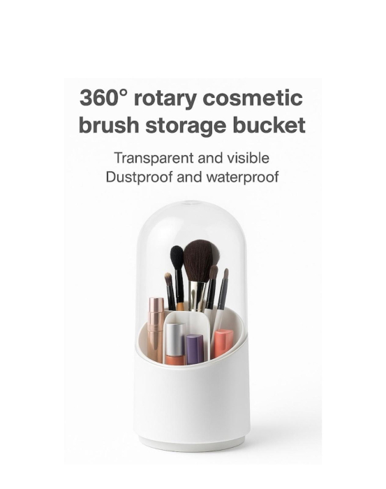 Suport Rotativ 360° pentru Pensule și Cosmetice, cu Capac Transparent [3]