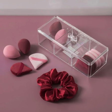 ACCESORII & MACHIAJ - Beauty Set cu Scrunchie & Bureti de Machiaj in Cutie cu Capac