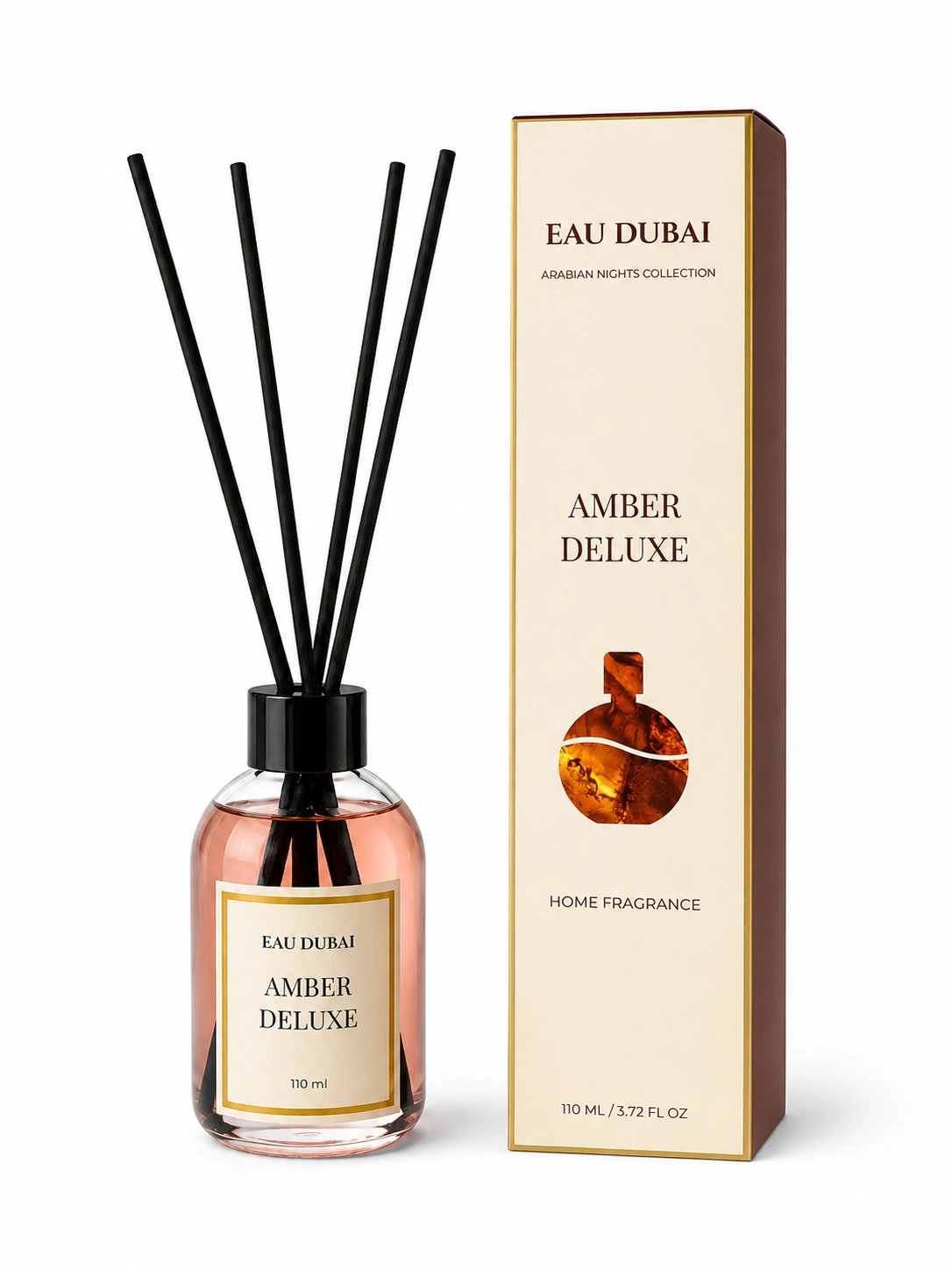 PARFUMURI DE CAMERA - Difuzor de parfum pentru cameră, Amber Deluxe, Difuzor cu bețișoare, 110 ml