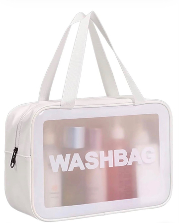 ACCESORII & MACHIAJ - Geantă Cosmetică / Borsetă Transparentă "Washbag" - Alb