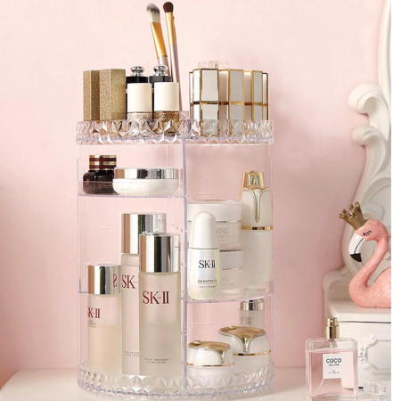 ACCESORII & MACHIAJ - Organizator Cosmetic Rotativ 360° pe Etaje din Acril Transparent