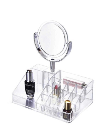 ACCESORII & MACHIAJ - Organizator de Machiaj Transparent din Acril cu Oglindă Rotativă