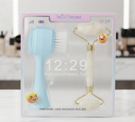 Set 2-în-1 pentru Îngrijirea Tenului: Perie Manuală de Curățare și Rolă de Masaj Facial.